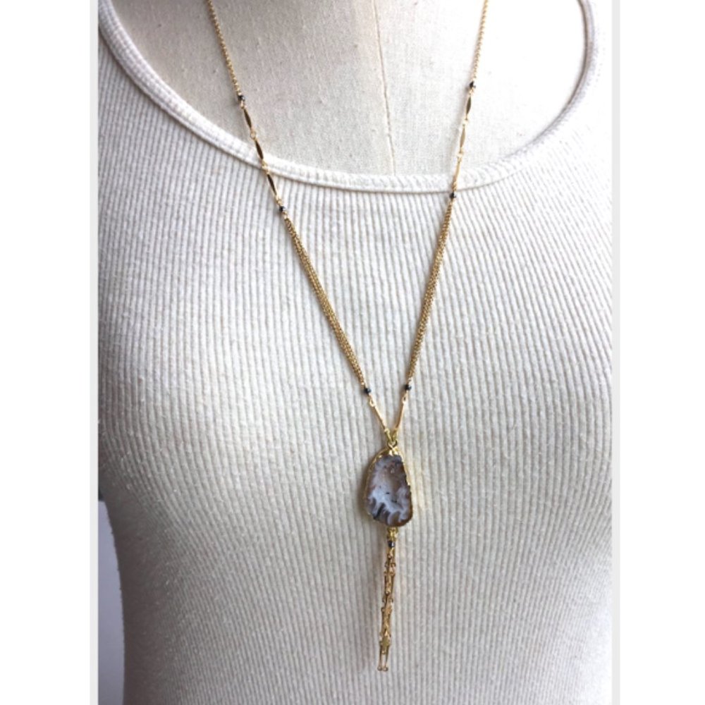 Geode Stone w/ Chain Tassel — Long Necklace